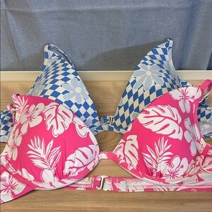 Ardene Pink and blue floral top bikini Swimwear gr Large